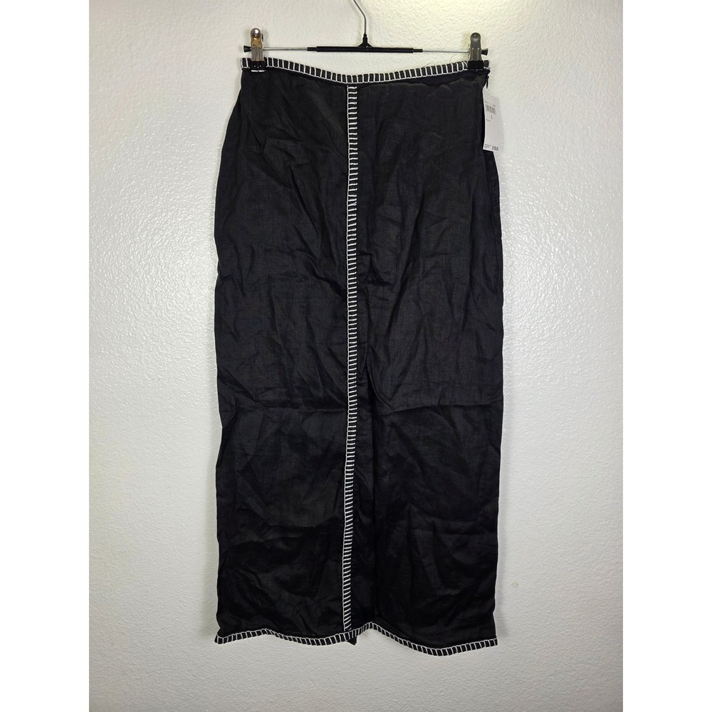 Magaschoni Black 100% Linen Maxi Skirt Contrast Stitch Size 6‎